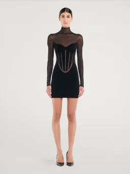 Mugler Wolford Mesh-paneled Mini Dress Black Size 6 for rent on The Volte - image 1