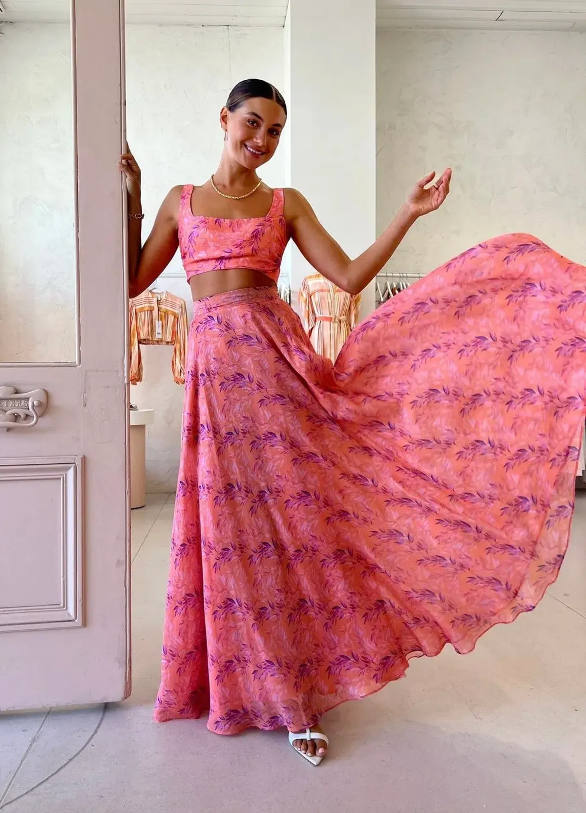 Sonya Moda Serena Skirt and Top Set Peach Watercolour Size AU 10 - Image 2