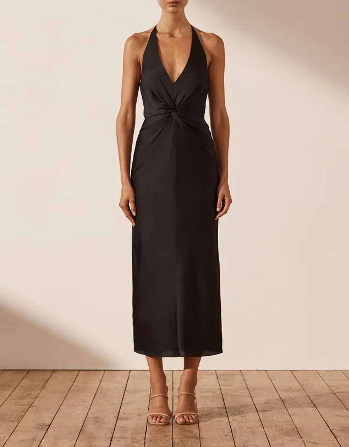 Shona Joy Luxe Twist Front Halter Midi Dress for rent on The Volte - main image