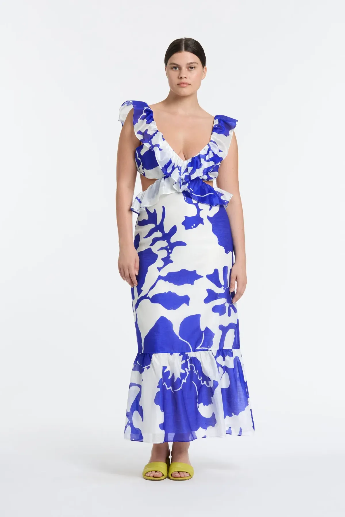 Sir the Label Vivi Frill Maxi Dress Blue Merce Abstract Print Size 3 /AU 12 - Image 4