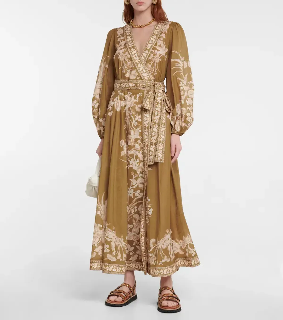 Zimmermann Anneke Wrap Midi Dress Olive Bird Size 0P/Au 6 - Image 2
