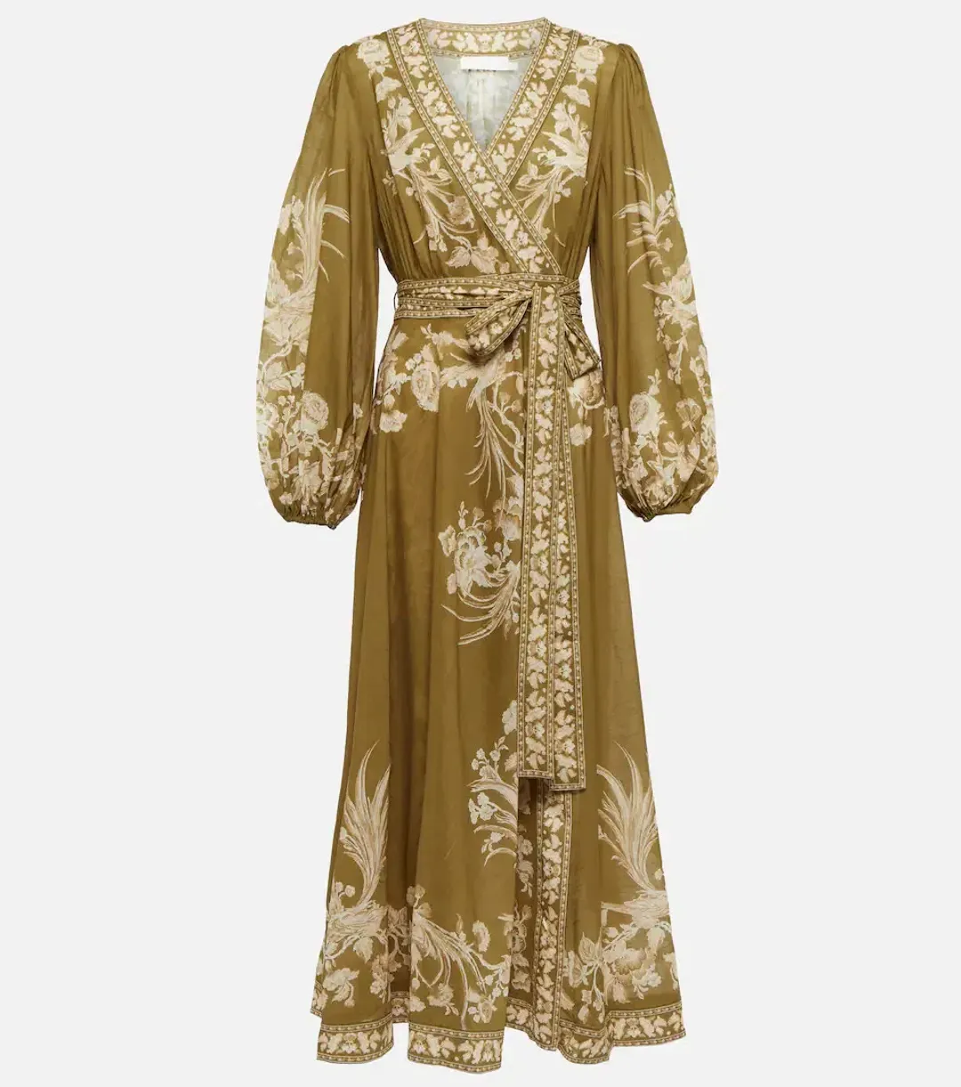 Zimmermann Anneke Wrap Midi Dress Olive Bird Size 0P/Au 6 for rent on The Volte - main image