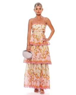 Zimmermann Laurel Frill Midi Dress in Pink Green FloralSize 2 / Au 12 for rent on The Volte - image 3
