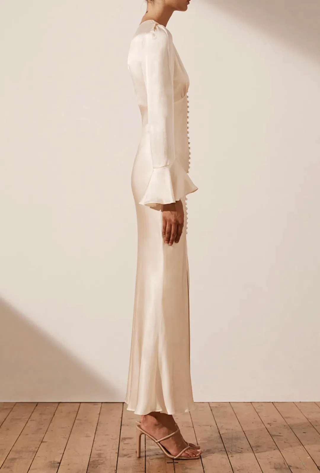 Shona Joy La Lune Frill Cuff Bias Midi Dress Cream Size 8 / S for rent on The Volte - main image
