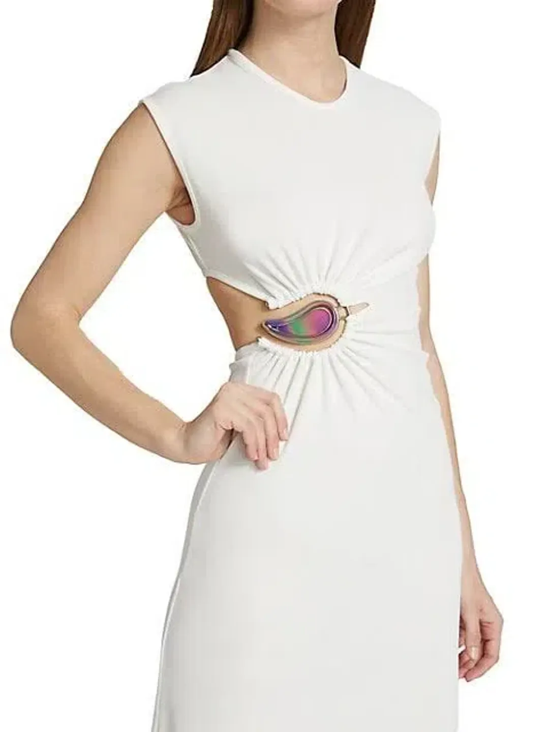 Christopher Esber Ruched Moodstone Tank Dress in White Size 8 / S for rent on The Volte - main image