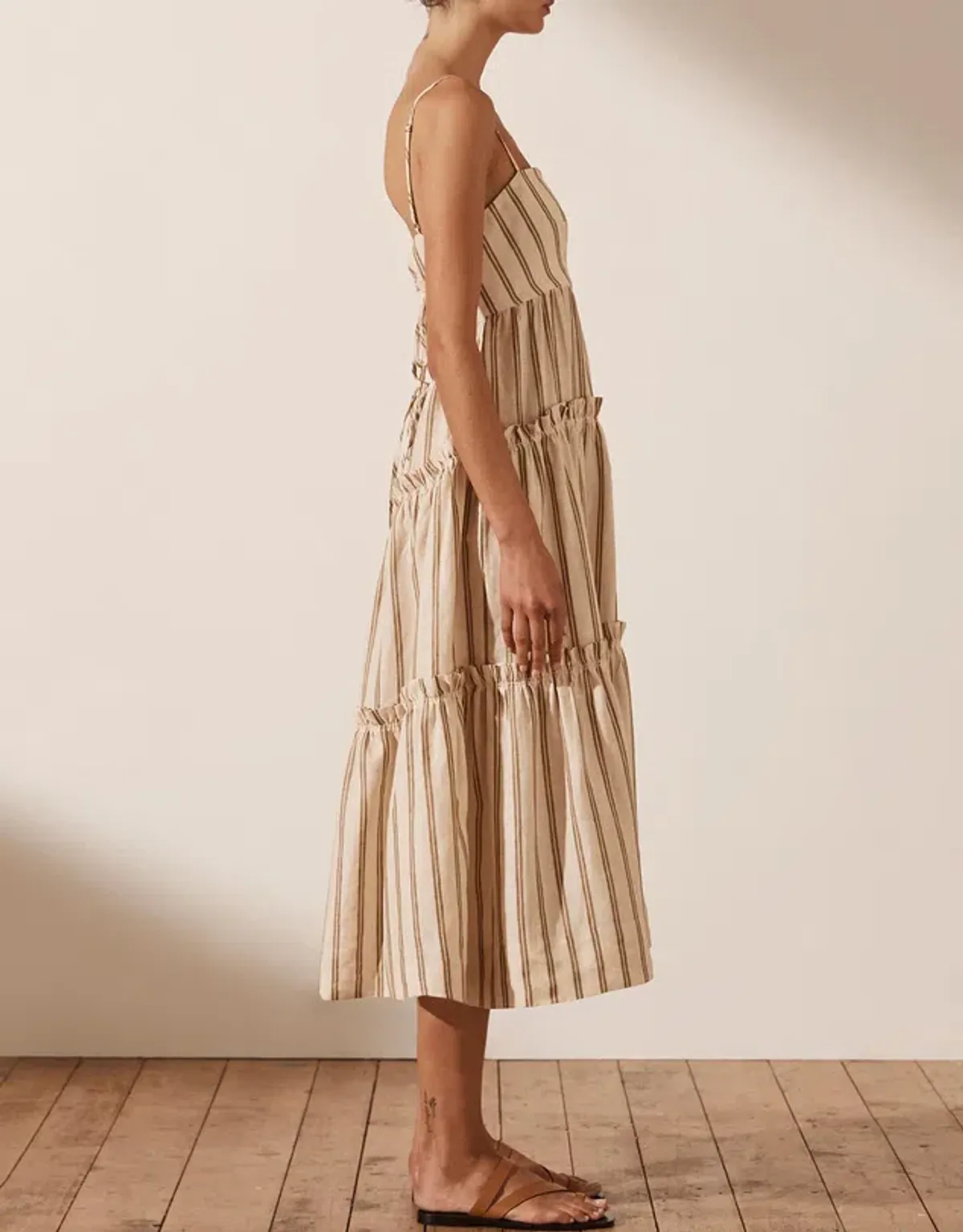 Shona Joy Aries Open Back Tiered Midi Dress Stripe Size 10 - Image 2