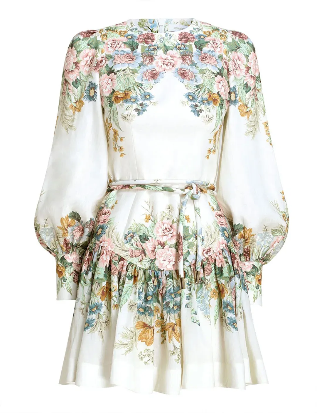 Zimmermann Wavelength Bell Sleeve Mini Dress Floral Size 0 / Au 8 for rent on The Volte - main image