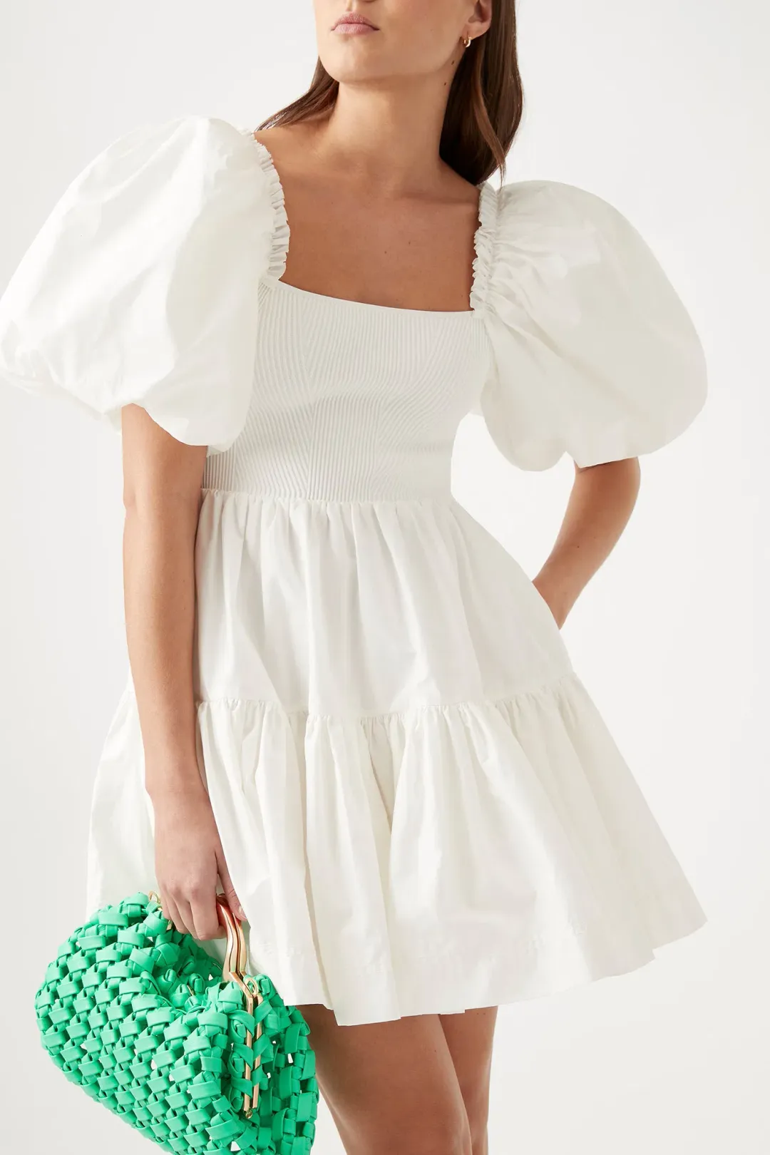 Aje Casa Puff Sleeve Mini Dress in Ivory Size 6 / XS for rent on The Volte - main image