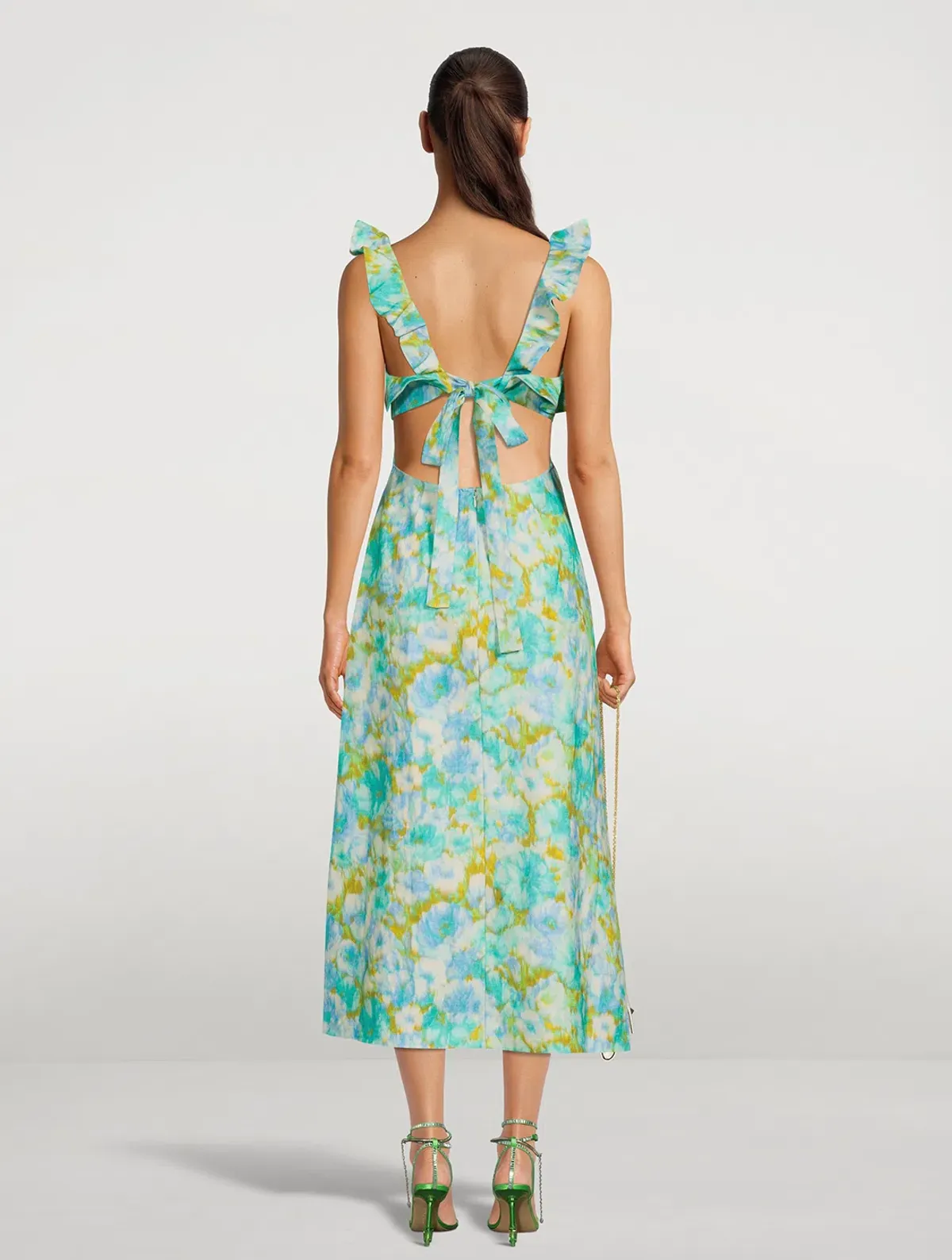 Zimmermann Aqua Ikat Floral Frilled High Tide Midi Dress Size 2/AU 12 - Image 4