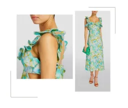 Zimmermann Aqua Ikat Floral Frilled High Tide Midi Dress Size 2/AU 12 for rent on The Volte - image 5