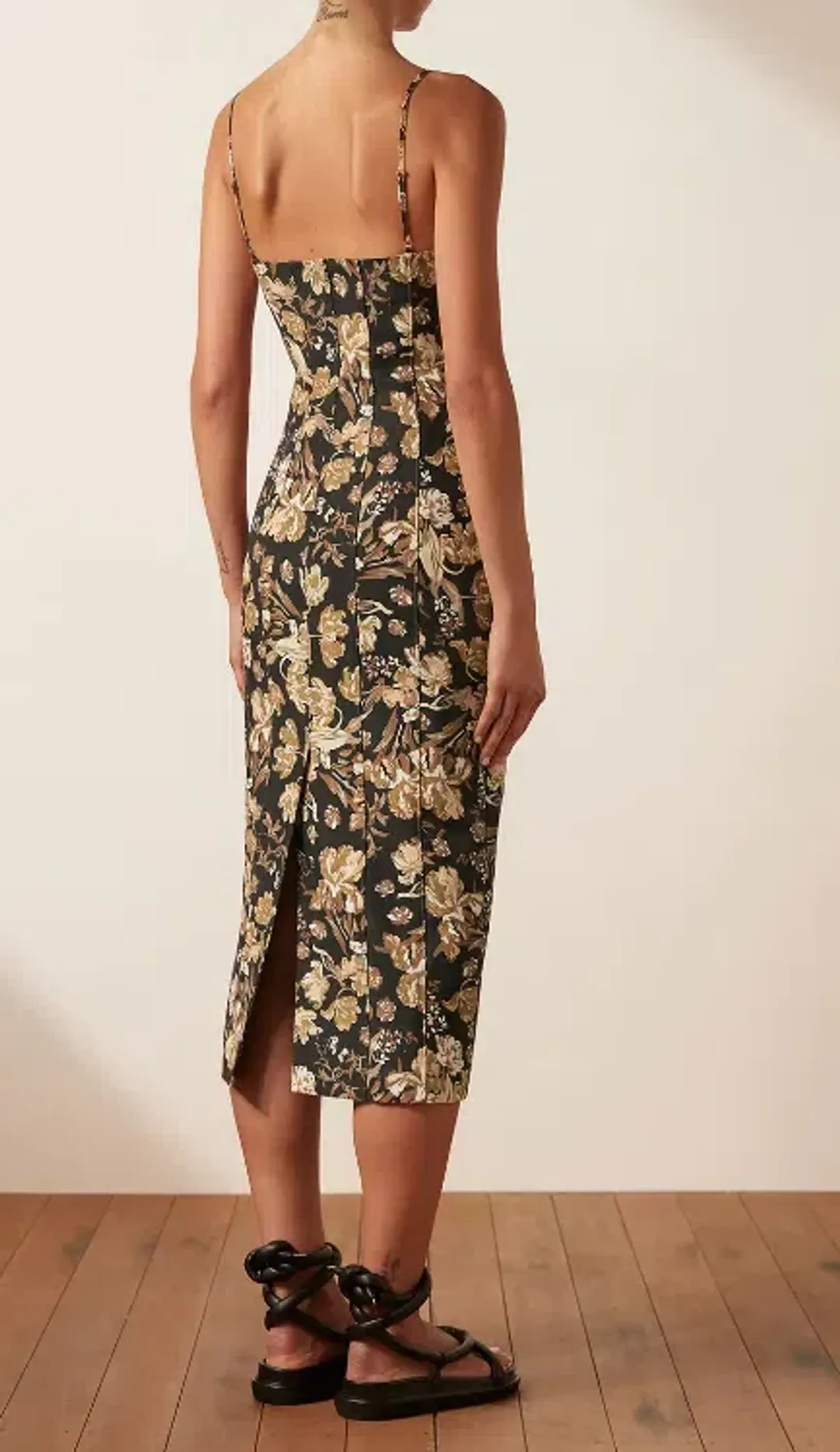 Shona Joy Palermo Linen Fitted Midi Dress Black Size AU 10 for rent on The Volte - main image