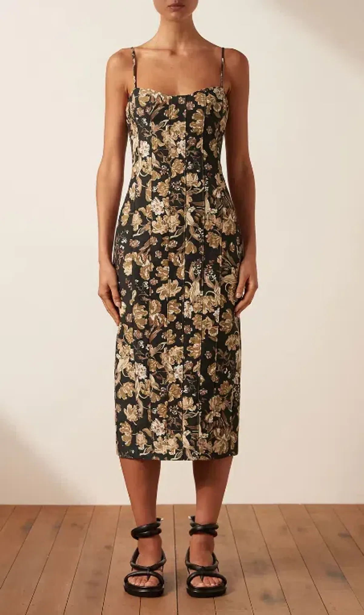 Shona Joy Palermo Linen Fitted Midi Dress Black Size AU 10 for rent on The Volte - main image