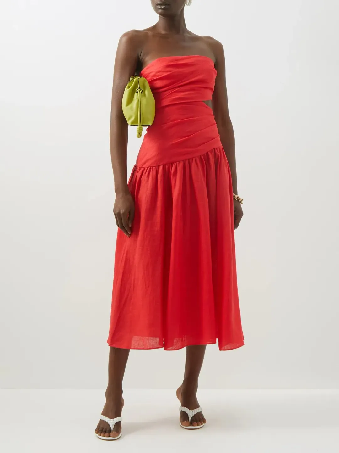 Zimmermann Lyre Wrap Tie Side Midi Dress Red Size 0 / Au 8 for rent on The Volte - main image