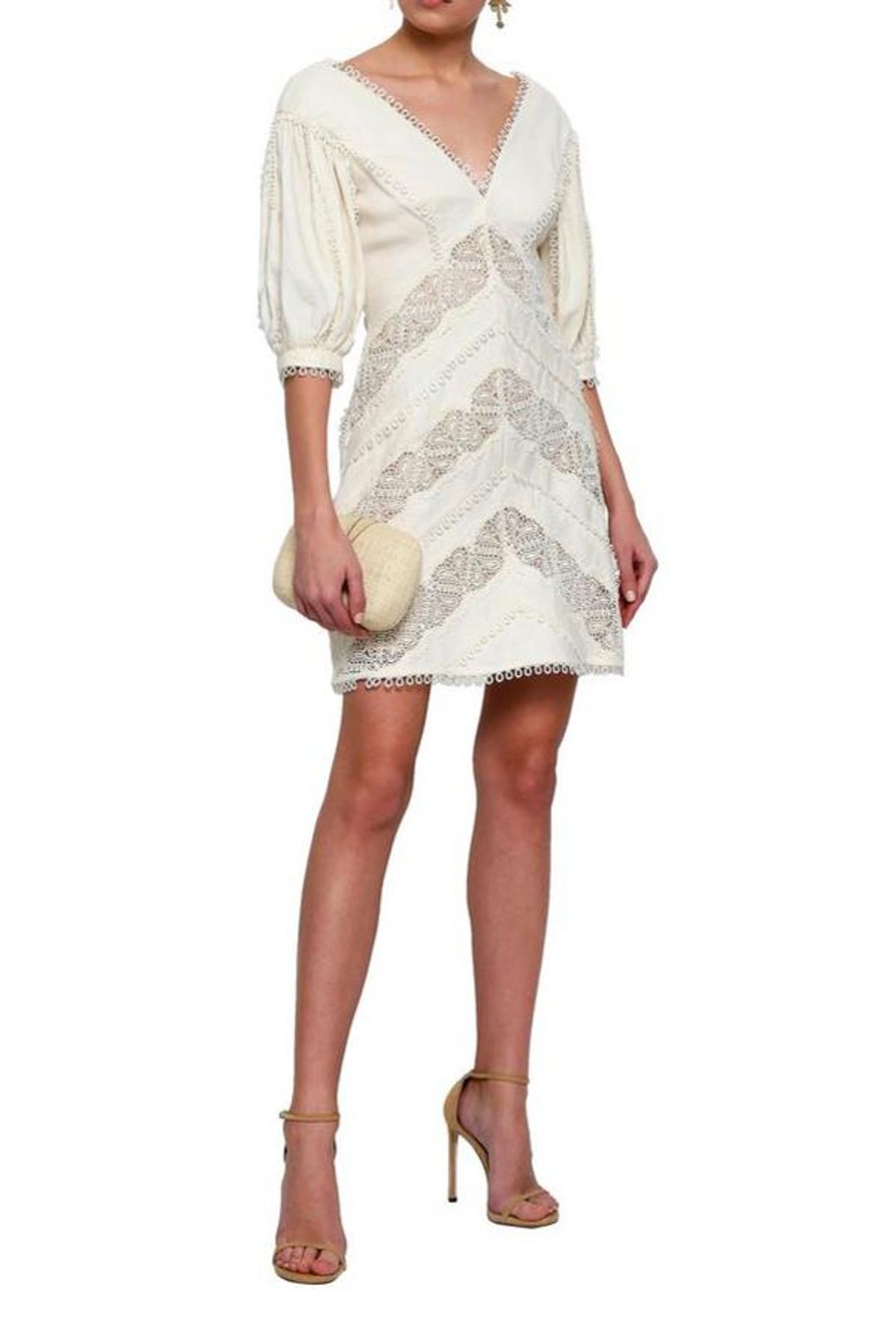 Zimmermann Painted Heart Chevron MIni Dress Ivory Size 6 for rent on The Volte - main image
