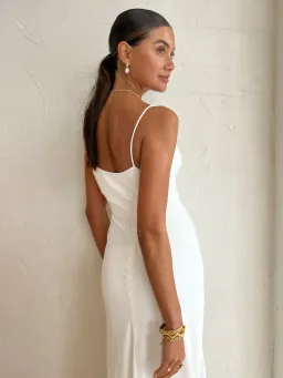 By Johnny Soraya V Front Midi Dress in Ivory White Size AU 8 for rent on The Volte - image 6