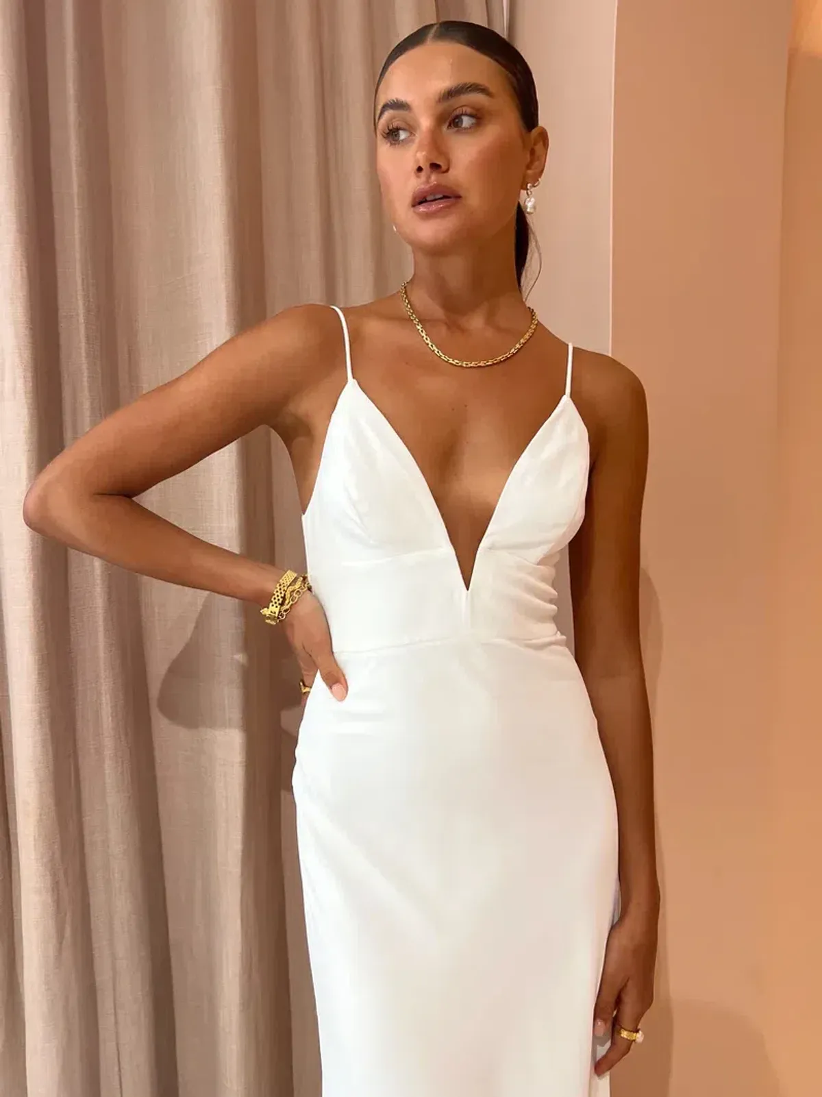 By Johnny Soraya V Front Midi Dress in Ivory White Size AU 8 - Image 3