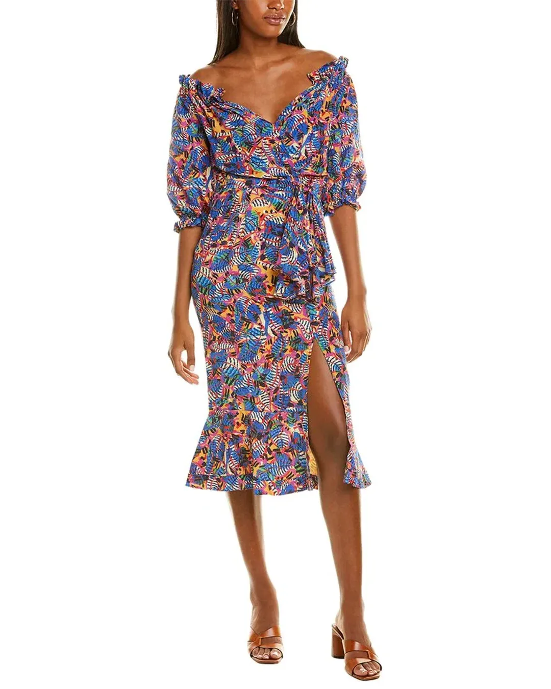 Saloni Olivia Dress In Gold Banana Leaf Size 12 for rent on The Volte - main image