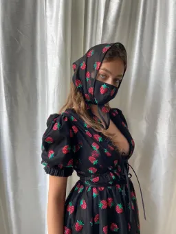 Lirika Matoshi Black Strawberry Midi Dress & Scarf Size Small/Au 8 for rent on The Volte - image 3