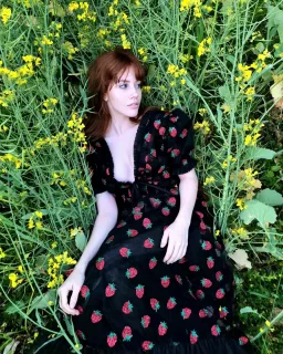 Lirika Matoshi Black Strawberry Midi Dress & Scarf Size Small/Au 8 for rent on The Volte - image 1