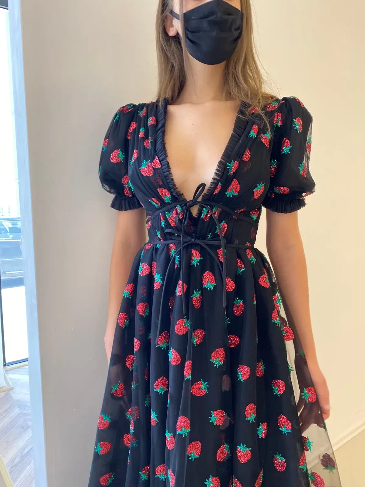Lirika Matoshi Black Strawberry Midi Dress & Scarf Size Small/Au 8 - Image 6