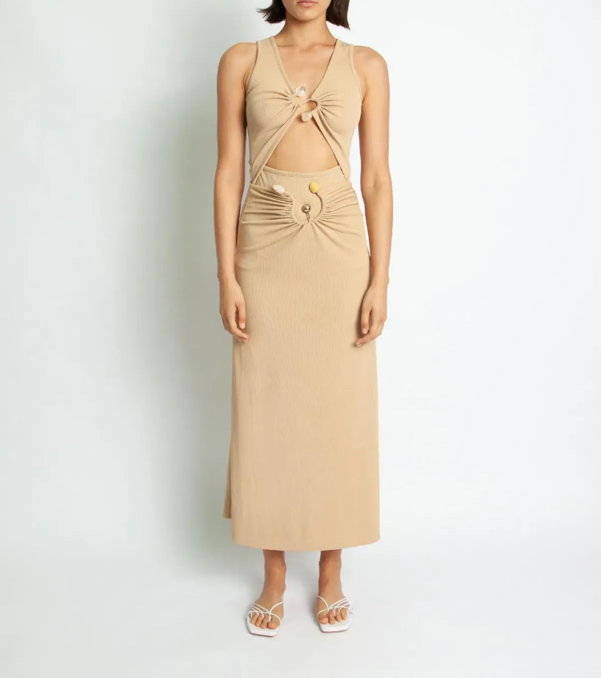Christopher Esber Scoop Neck S Buckle Tank Top Tan Size 8 - Image 1
