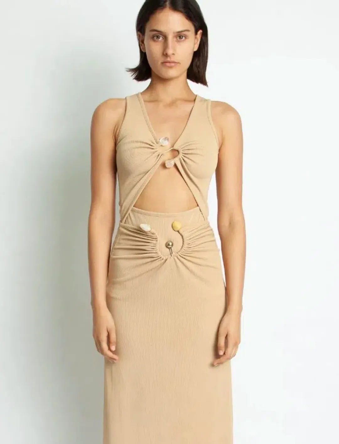 Christopher Esber Scoop Neck S Buckle Tank Top Tan Size 8 for rent on The Volte - main image