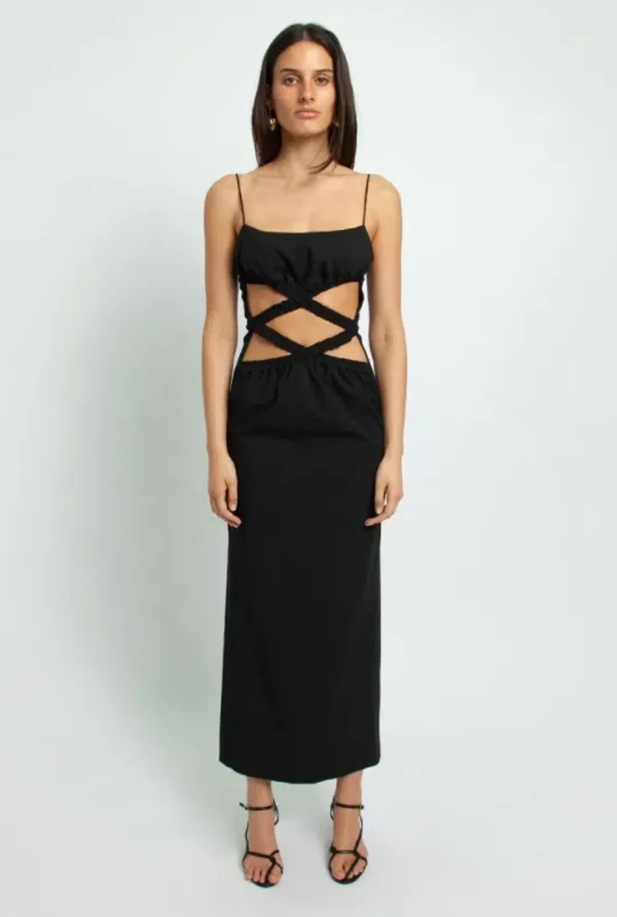 Christopher Esber Crossed Torso Wool Bra Dress Black Size 8 - Image 1