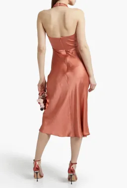 Nicholas Allia Ruched Silk Satin Halterneck Midi Dress Bellini Size 10 for rent on The Volte - image 2