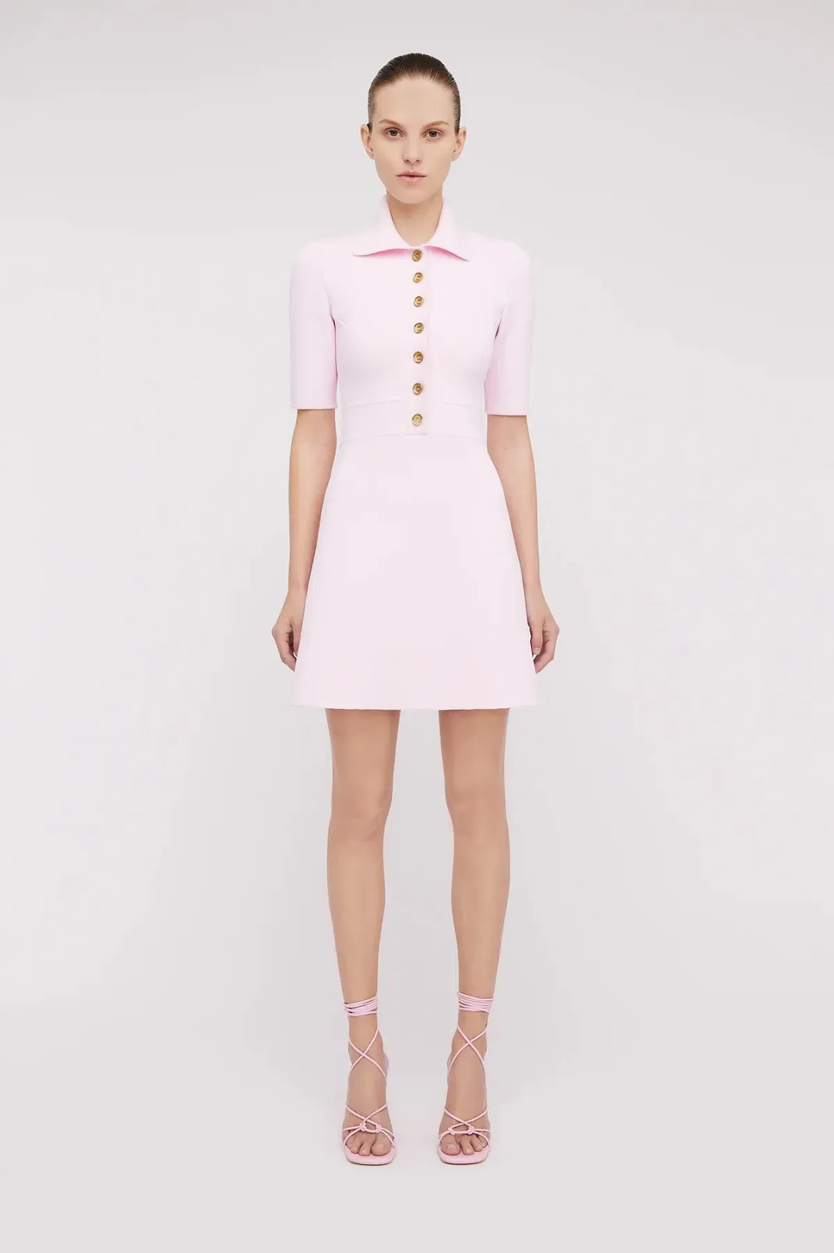 Scanlan Theodore Crepe Knit Button Collar Mini Dress Pink Size XS / Au 6 - Image 1