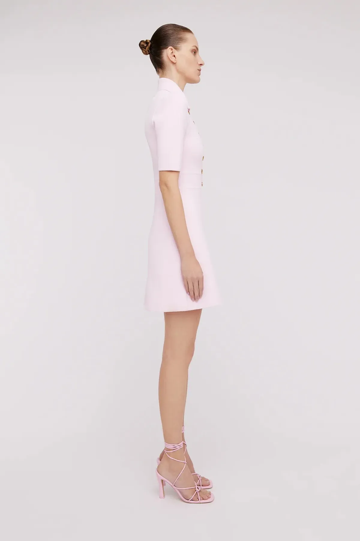 Scanlan Theodore Crepe Knit Button Collar Mini Dress Pink Size XS / Au 6 - Image 2