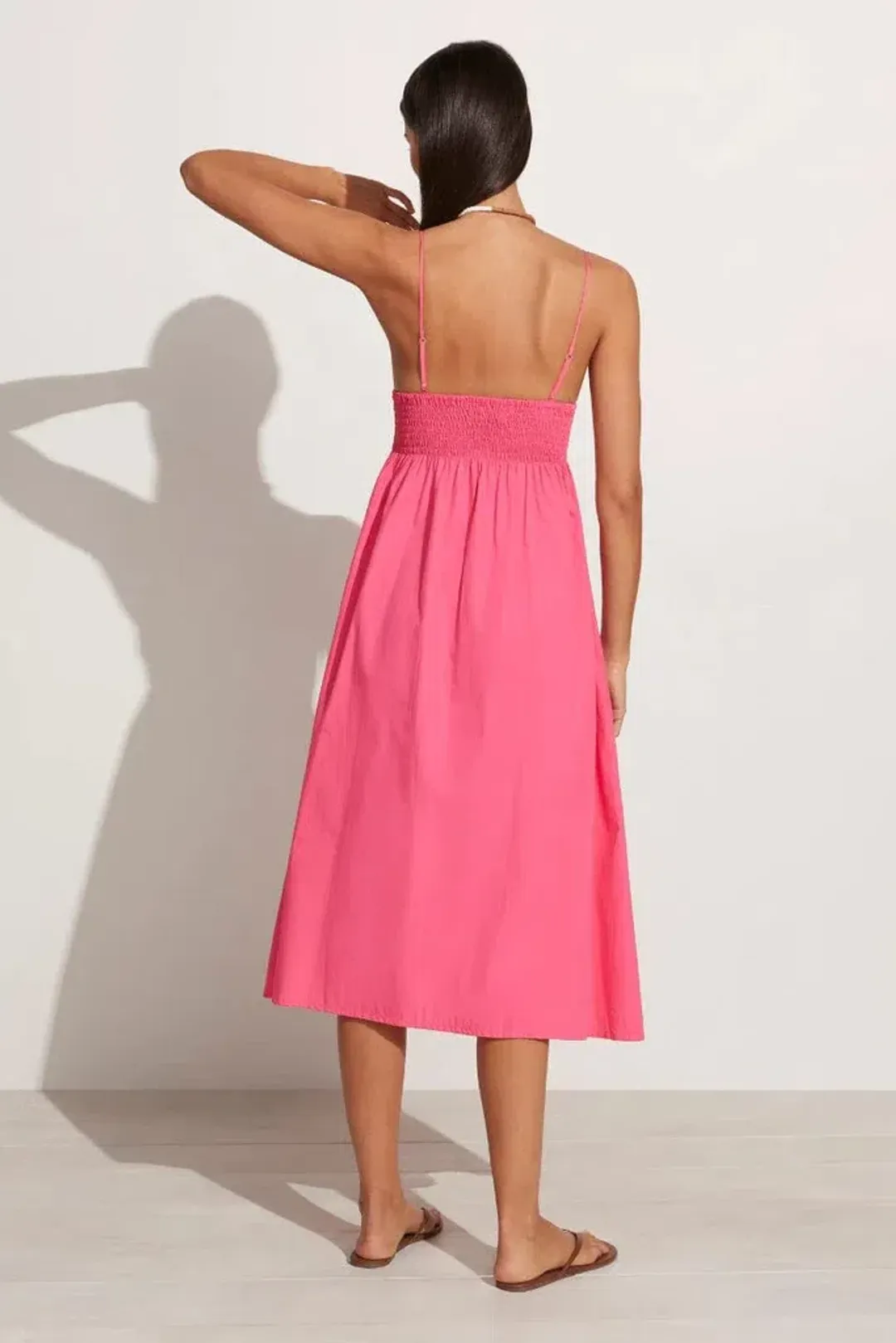 Faithfull the Brand Bryssa Midi Dress Pink Size 8 for rent on The Volte - main image
