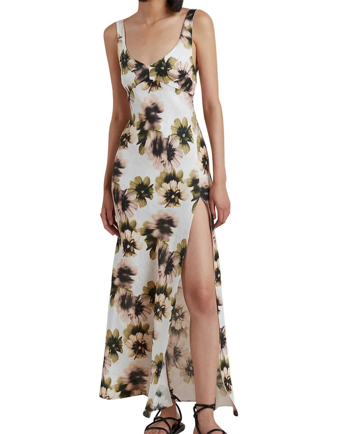 Bec & Bridge Bloom Bias Cut With High Split Linen Maxi Dress Floral Size 12 / L for rent on The Volte - main image