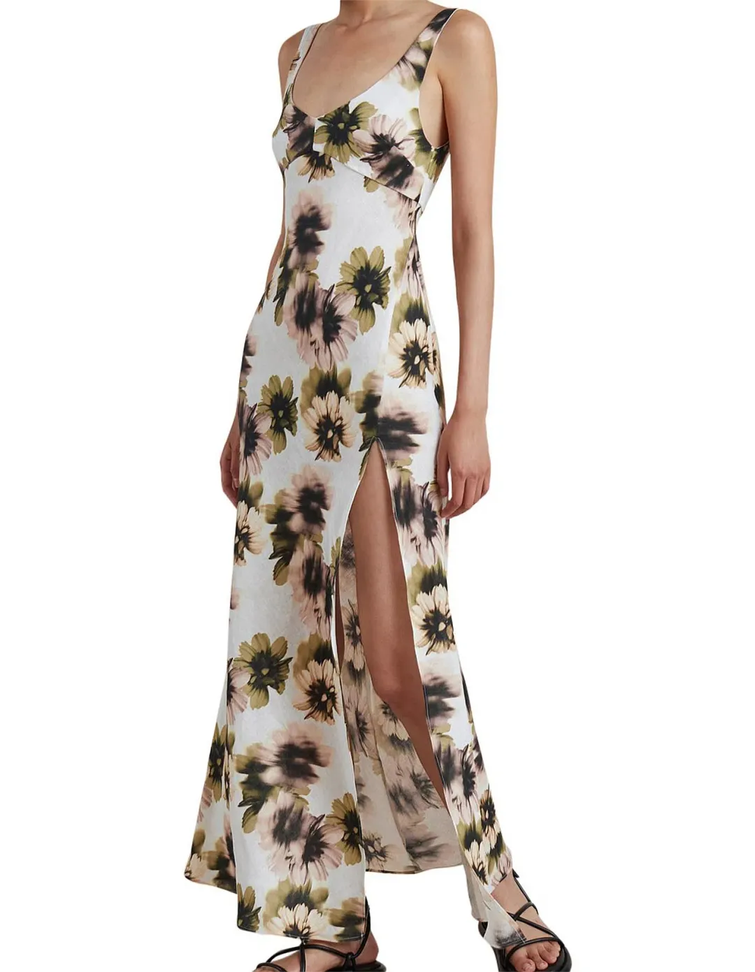 Bec & Bridge Bloom Bias Cut With High Split Linen Maxi Dress Floral Size 12 / L for rent on The Volte - main image