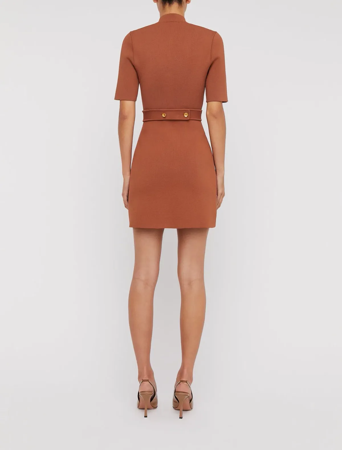 Scanlan Theodore Crepe Knit Mini Button Dress Brown Size XS / 6 - Image 2