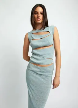 Christopher Esber Slashed Knit Mini Dress Blue Size AU 6 for rent on The Volte - image 2