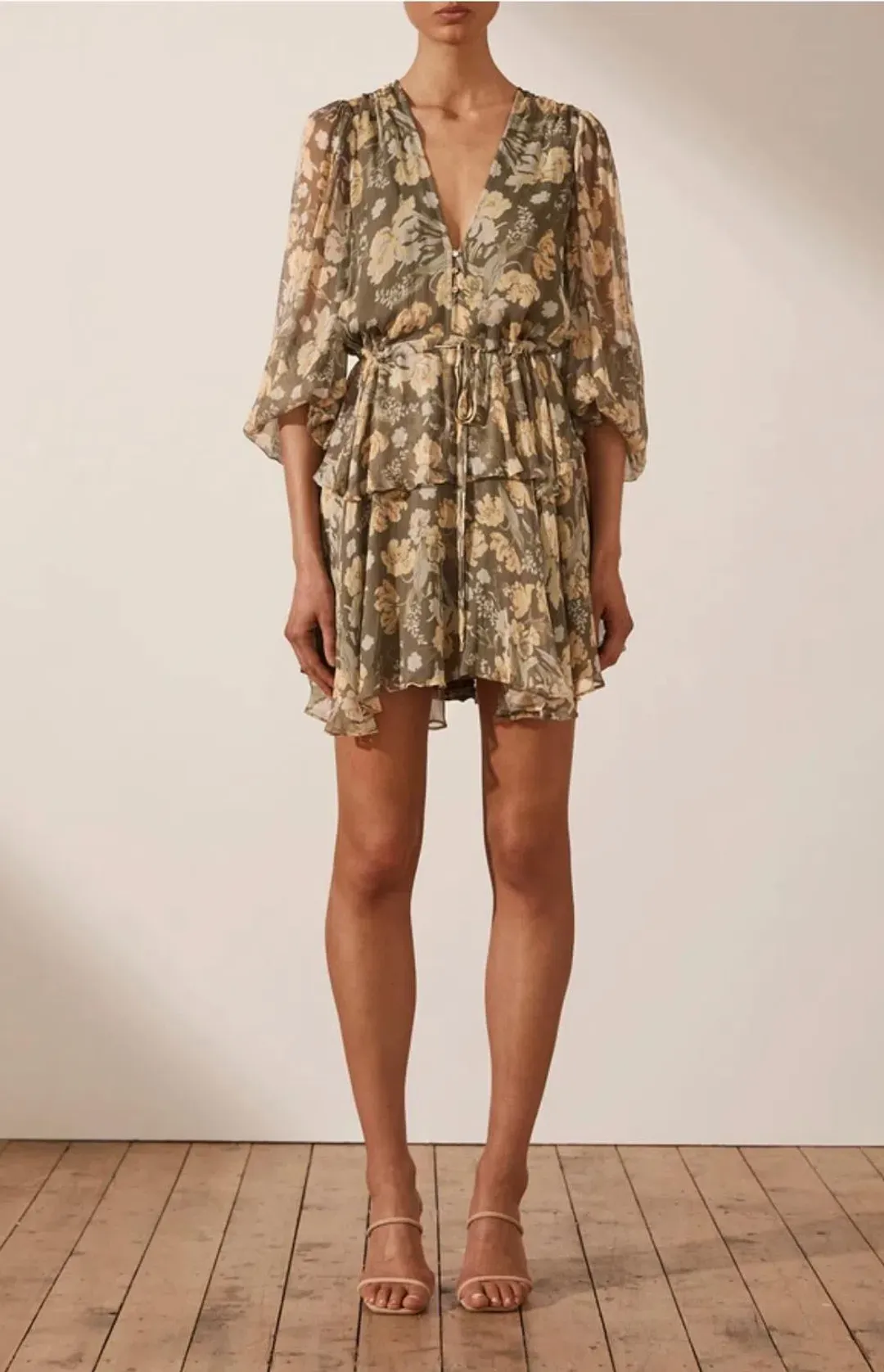 Shona Joy Jolie Ballon Sleeve Mini Dress Floral Size 10 for rent on The Volte - main image