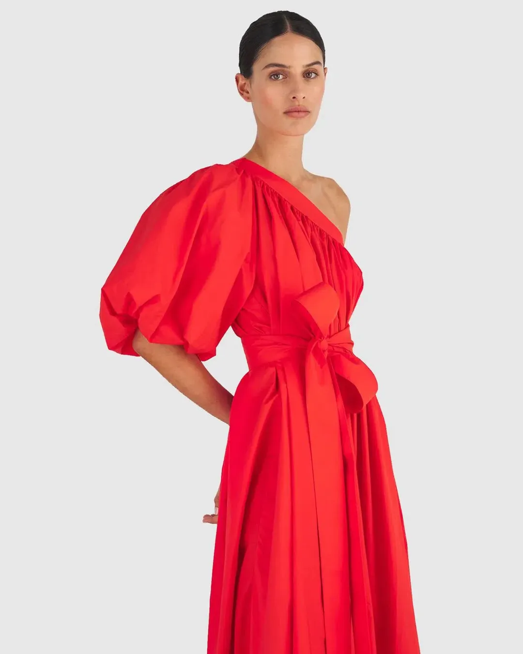 The Oroton One Shoulder Dress in True Red Size 8 for rent on The Volte - main image