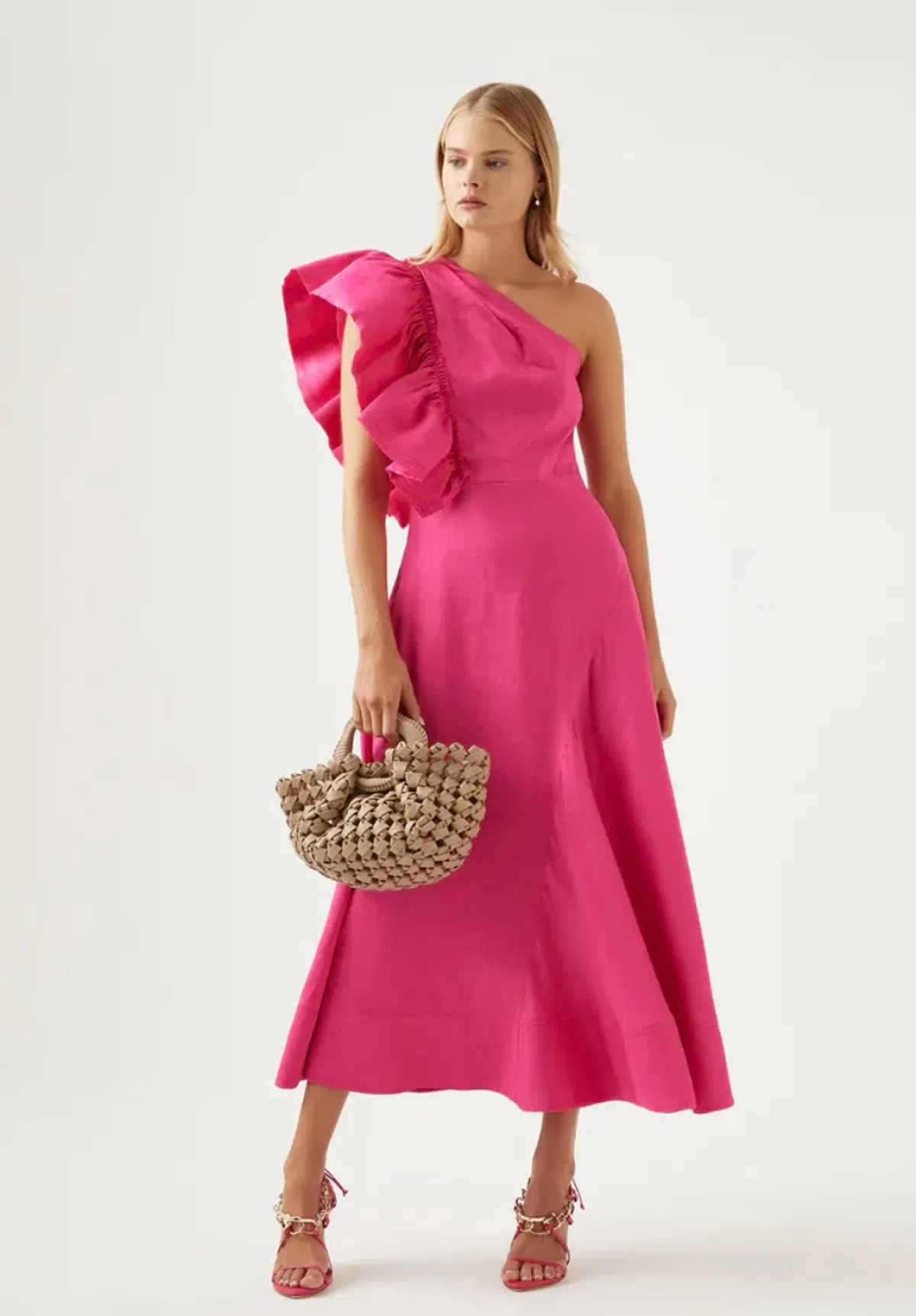 Aje Bonjour Asymmetric Midi Dress Fuchsia Size 10 - Image 1