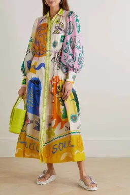 Alemais Soleil Patchwork Midi Shirtdress Long Sleeve in Cream Size AU 6 for rent on The Volte - image 3