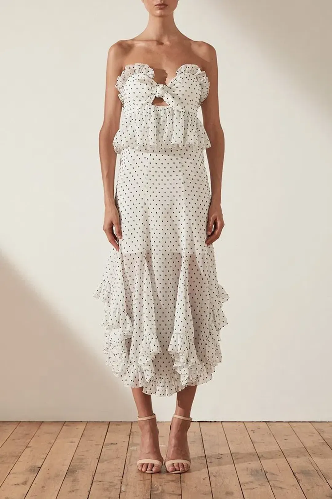 Shona Joy Wilder Tie Front Godet Midi Dress White Size AU 8 for rent on The Volte - main image