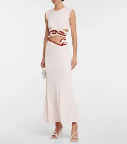 Christopher Esber Cut Out Ribbed Knit Crop Top and Lowrise Cut Out Maxi Skirt in Multi Bind Rose Quartz Size 6 for rent on The Volte - image 1