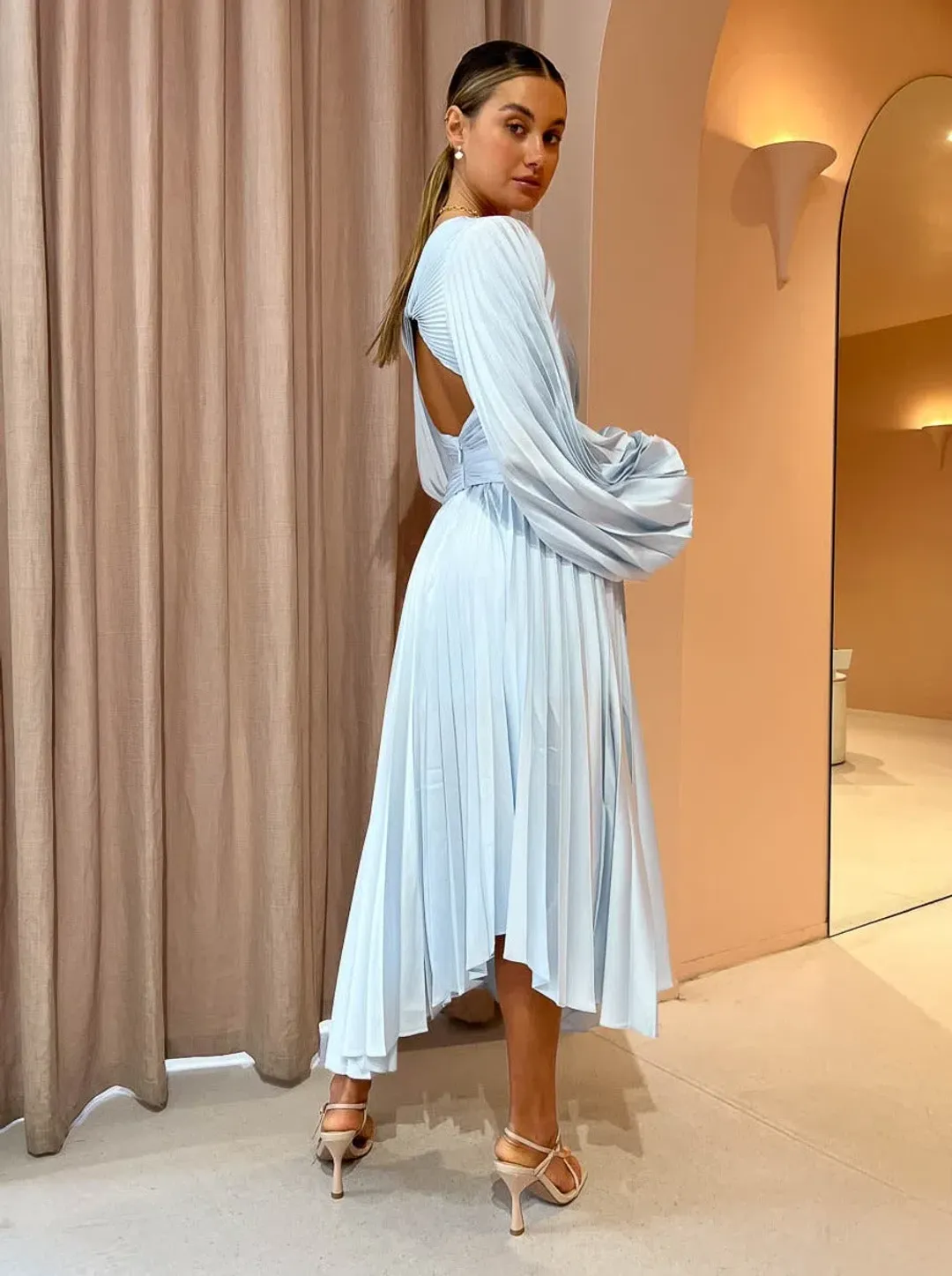 Acler Palms Midi Dress Sky Blue Size 12 for rent on The Volte - main image