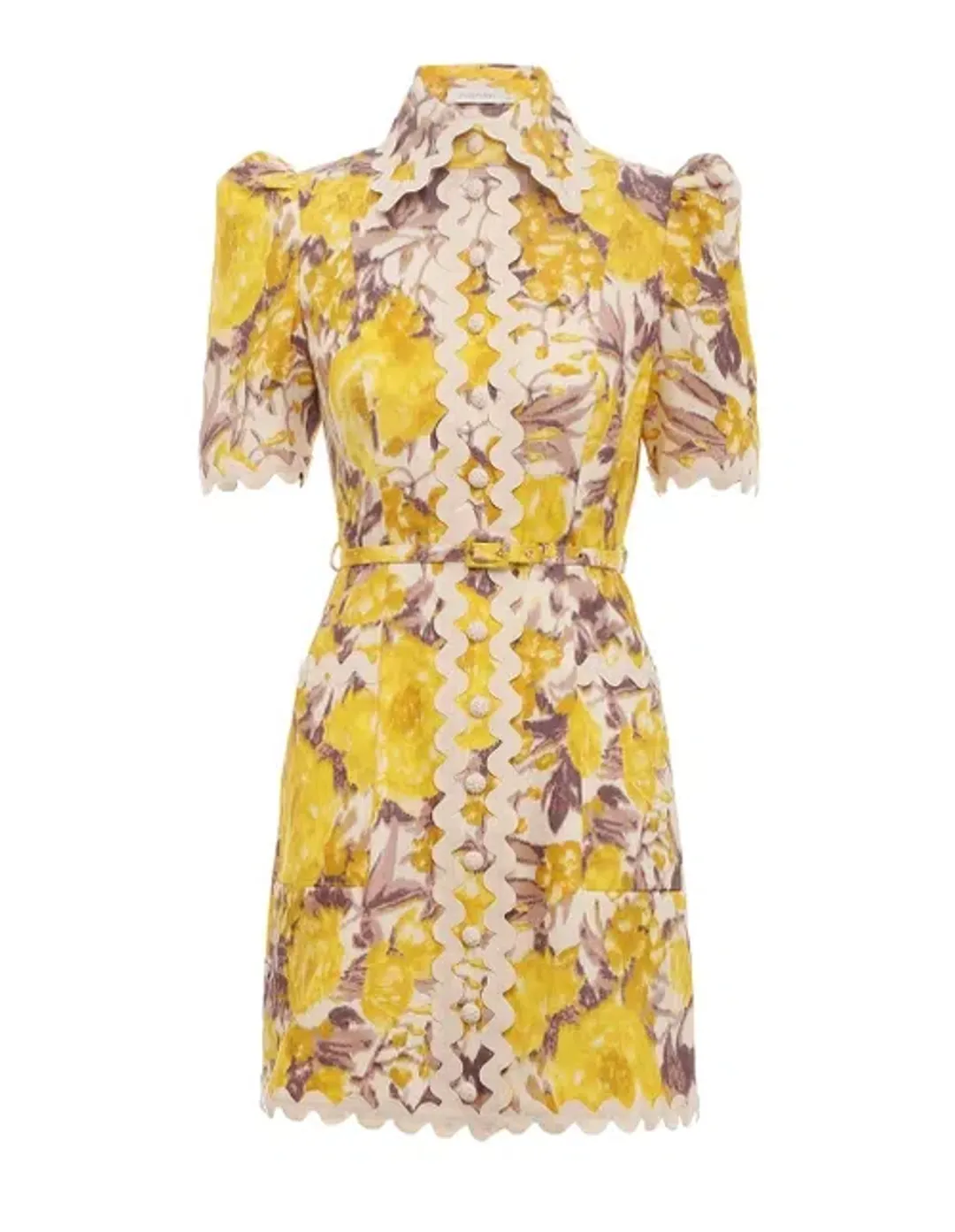 Zimmermann The High Tide Ric Rac Mini Dress in Yellow Ikat Floral Size 0/Au 8 for rent on The Volte - main image