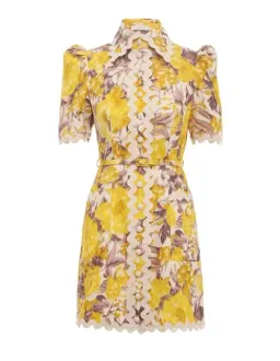 Zimmermann The High Tide Ric Rac Mini Dress in Yellow Ikat Floral Size 0/Au 8 for rent on The Volte - image 3