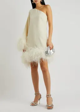 Taller Marmo Piccolo Ivory Feather Trimmed One Shoulder Mini Dress Ivory Size 10 for rent on The Volte - image 1
