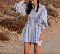 Shona Joy Roberta Balloon Sleeve Tiered Mini Dress Blue Size 12 / L for rent on The Volte - image 3