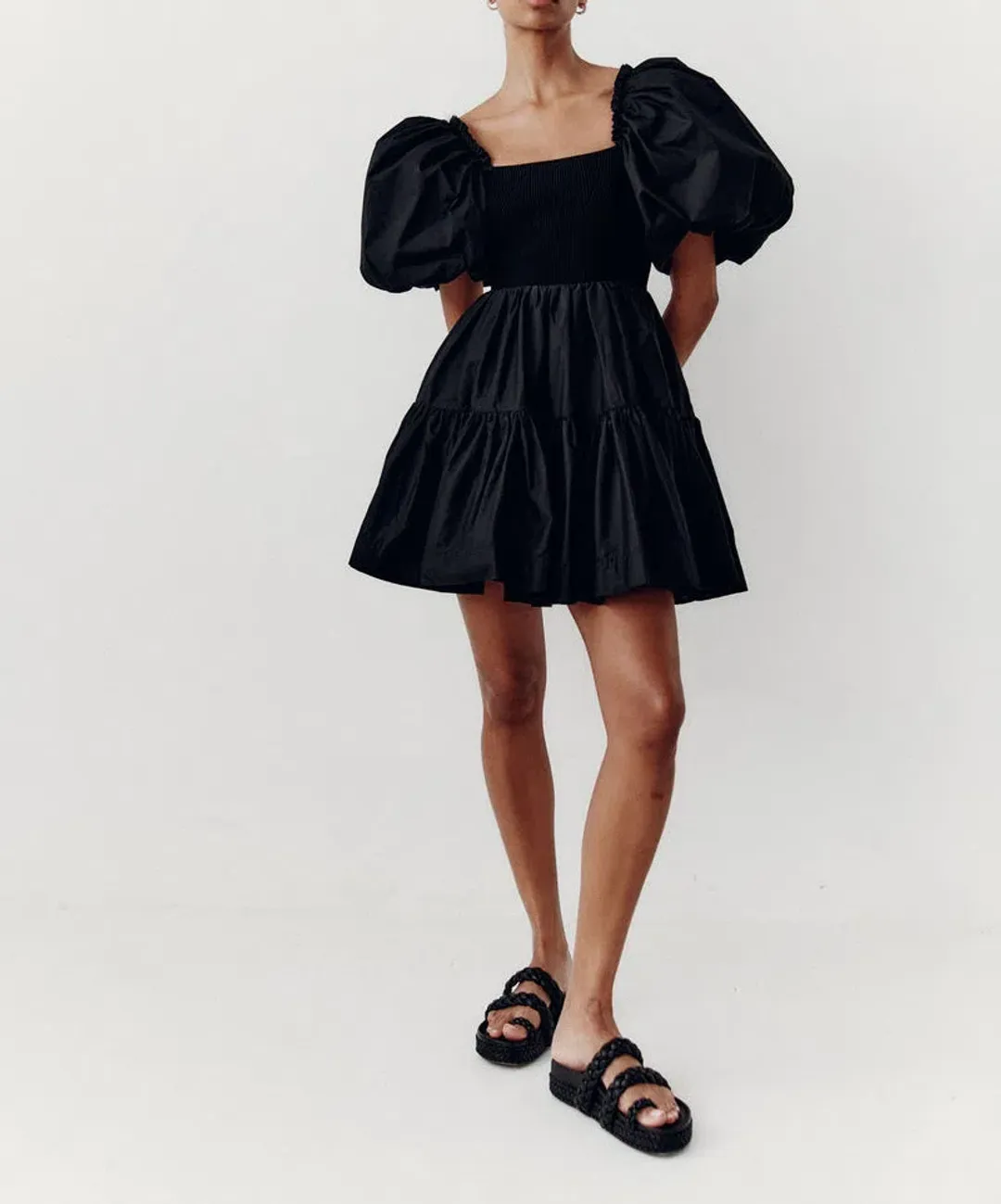 Aje Casa Puff Sleeve Mini Dress Black Size 12 / L for rent on The Volte - main image
