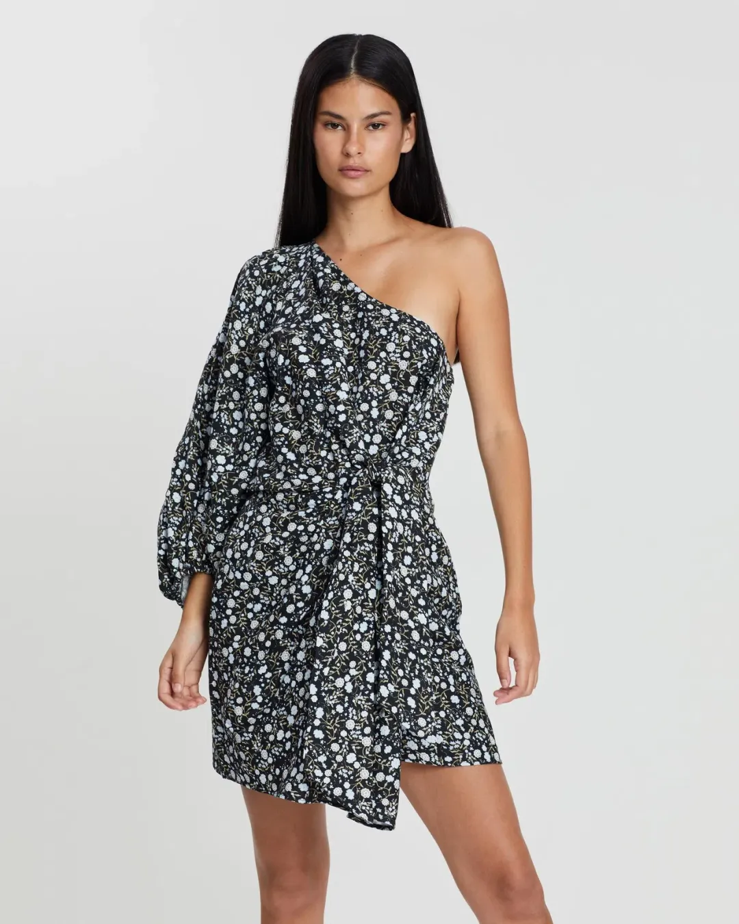 Shona Joy Parker One Shoulder Draped Mini Dress Floral Size 12 for rent on The Volte - main image