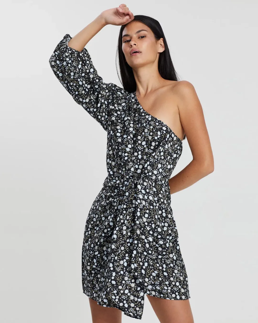Shona Joy Parker One Shoulder Draped Mini Dress Floral Size 12 for rent on The Volte - main image