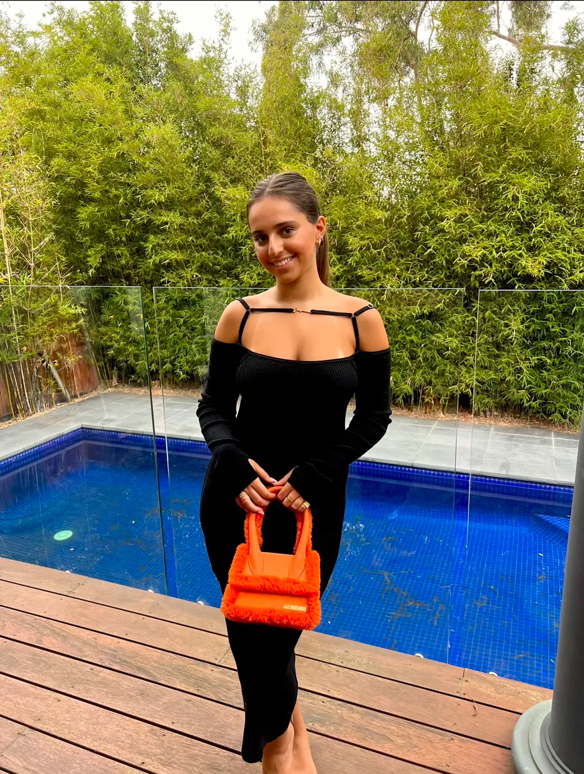 Jacquemus Sierra Off-the-shoulder Embellished Ribbed-knit Midi Dress Black Size AU 10 for rent on The Volte - main image